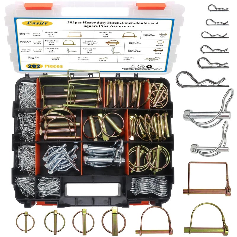 Easily 202PCS Hitch Pins Clip Pins, Linch and PTO Pins for Trailers Tractors Trucks Towing Mowing, Farm Equipment, Snow Plows, Lawnmowers Garage, Heavy Duty Trailers Accessories Tractor Attachments - Image 1